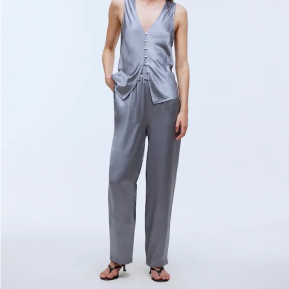 MADEWELL straight leg full length pants in satin silver size XXS